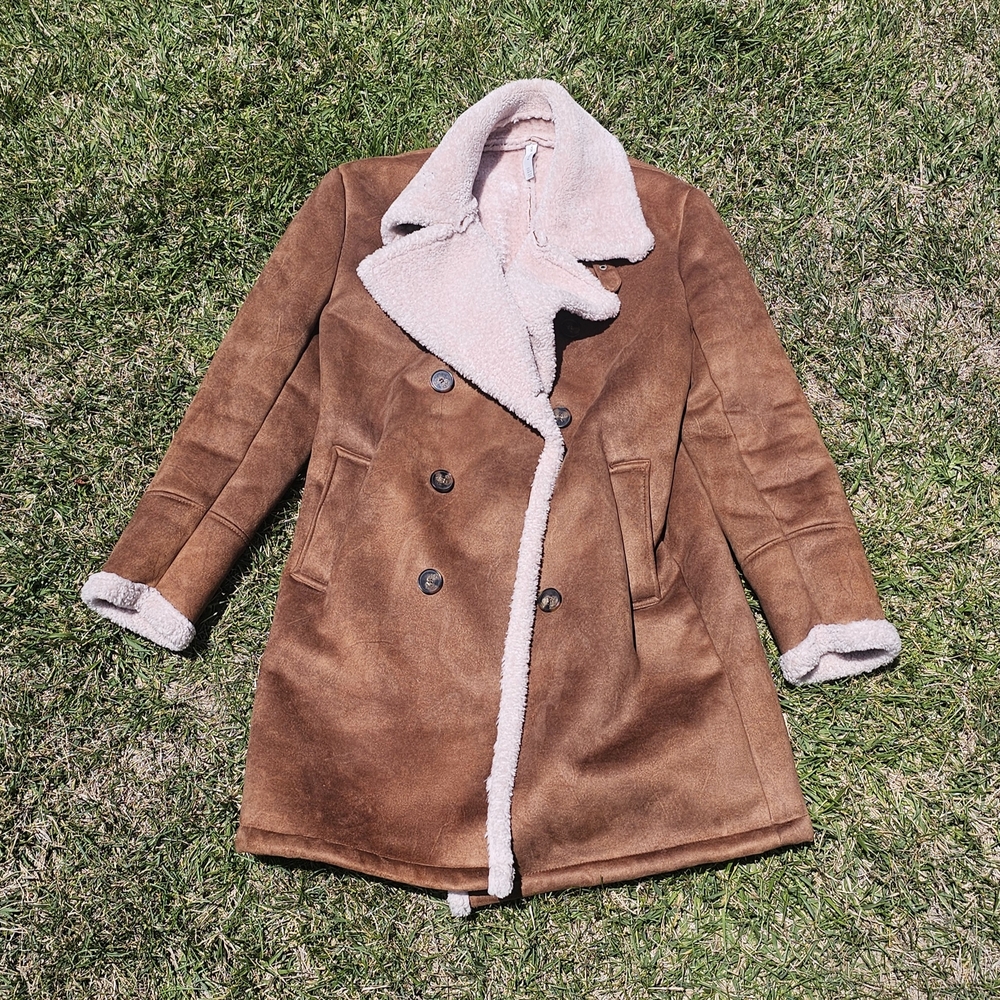 Zara Brown Teddy Jacket with Cream Accents